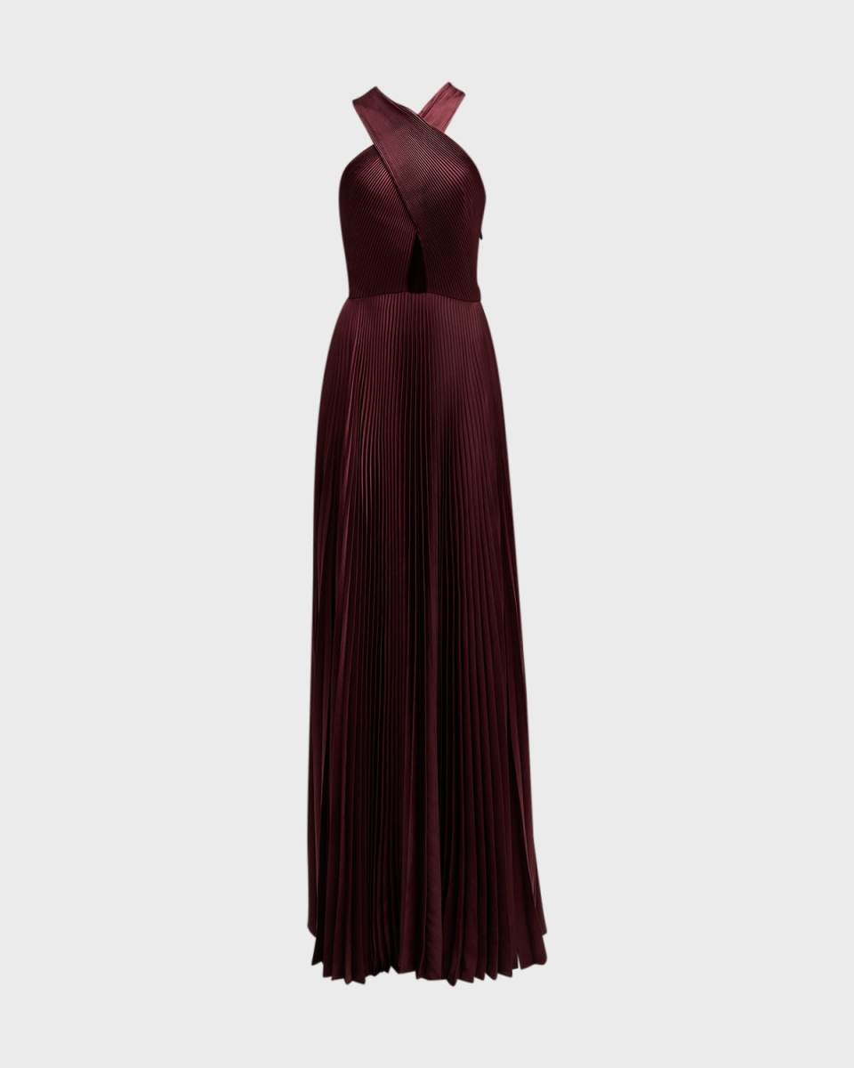 Athena Pleated Halter A-Line Maxi Dress